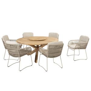 4 Seasons Outdoor Diningset Prado Murcia 7-delig Teak Ø160 cm met Lazy Susan Draaischijf