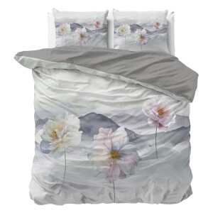 2e -50% | Dekbedovertrek Annique - Grijs - Lits-Jumeaux (240x220 Cm) - Grijs Microvezel - Bloemen - Sleeptime Essentials - Dekbed-Discounter.nl