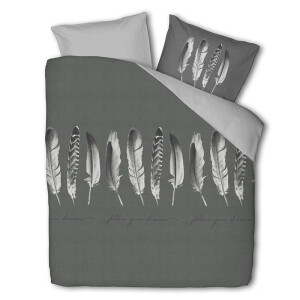 2e -50% | Dekbedovertrek Endless Feathers - Antraciet - Eenpersoons (140x200 Cm) - Antraciet Polyester-katoen - Veren - Luna Bedding - Dekbed-Discounter.nl