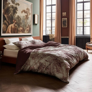 2e -50% | Dekbedovertrek Katoen-Satijn - Reverie Burgundy - Lits-Jumeaux (240x220 Cm) - Meerkleurig Katoen-satijn - - Presence - Dekbed-Discounter.nl