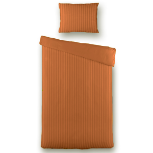2e -50% | Dekbedovertrek Katoen-Satijn - Satijnstreep - Cognac - Eenpersoons (140x200 Cm) - Bruin Katoen-satijn Katoen - Strepen - Presence - Dekbed-Discounter.nl