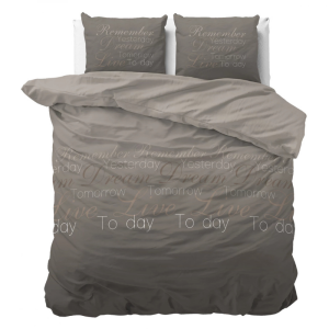 2e -50% | Dekbedovertrek Live Today - Taupe - Tweepersoons (200x200 Cm) - Wit Polyester-katoen - Patroon - Sleeptime Elegance - Dekbed-Discounter.nl