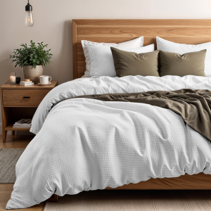 2e -50% | Dekbedovertrek Percale-Katoen - Waffle - Wit - Lits-Jumeaux (240x220 Cm) - Wit Percale Katoen - Wafel & Luxe - Primaviera Deluxe - Dekbed-Discounter.nl