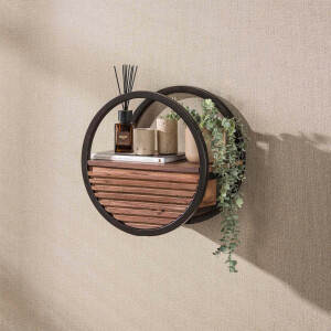 Wandschap Circular 1 lade Ø40 cm Massief acacia bruin