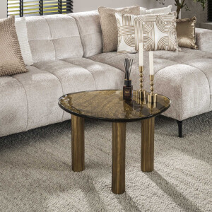 LifestyleFurn Organische Salontafel 'Cassidi' Glas, 70 x 59cm, kleur Goud Antiek