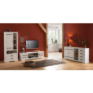 Home affaire Dressoir Loki Commode van massief grenenhout, met verstelbare glazen legplanken