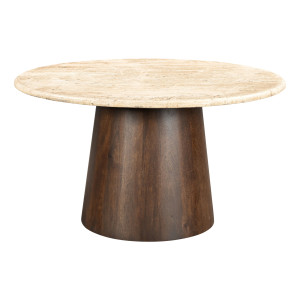 Livingfurn Ronde Eettafel 'Valentino' Mangohout en travertin, 130cm