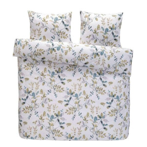 2e Halve Prijs Leen Bakker - Dekbedovertrek Carlijn Botanisch - /groen - 240x200/220 Cm - Katoen Satijn - Wit