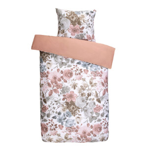2e Halve Prijs Leen Bakker - Dekbedovertrek Nova Bloemen - Wit/roze - 140x200/220 Cm - Katoen Satijn - Roze#Wit