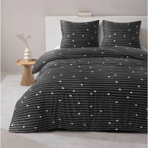 2e Halve Prijs Leen Bakker - Dekbedovertrek Milou - /wit - 240x220 Cm - Polyester - Zwart