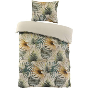 2e Halve Prijs Leen Bakker - Dekbedovertrek Fenna - Zand/groen 140x220 Cm - Polyester - Beige