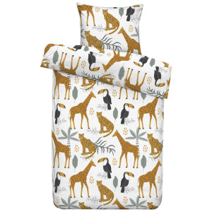 2e Halve Prijs Leen Bakker - Dekbedovertrek Loet - Wit/oranje - 140x200/220 Cm - Katoen - Oranje#Groen