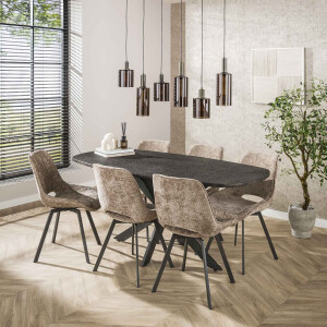 LifestyleFurn Deens Ovale Eettafel 'Doria' Metallic, 180 x 90cm