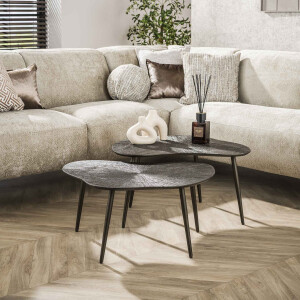 LifestyleFurn Organische Salontafel 'Teara Leaf' Ray Metal finish, Set van 2 stuks