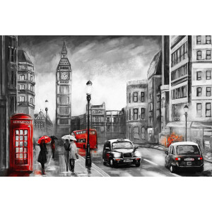Places of Style Artprint op linnen Londen Premium canvasstof, handgemaakt in Duitsland, 90x60cm