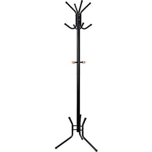 MIRA Home - Kapstok staand - Kledingstandaard - Kapstok met haken - Metaal - Zwart - 49x49x176 cm