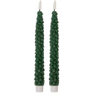 Clayre & Eef LED Dinerkaarsen set van 2 Ø 3x25 cm Groen Wax