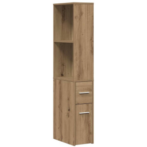 vidaXL - Badkamerkast - smal - met - wielen - bewerkt - hout - artisanaal - eikenkleur