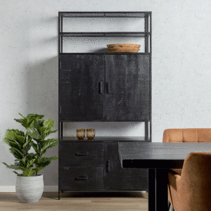 Livingfurn Opbergkast 'Kala' Mangohout en staal, 200 x 100cm, kleur zwart