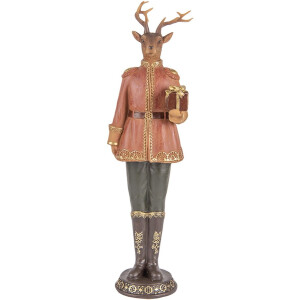 Clayre & Eef Decoratie Beeld Hert 11x10x38 cm Bruin Kunststof