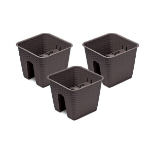 Prosperplast 3 railing bloempotten (Vierkant, 27,2 x 27,2 x 22,5 cm, Bruin)