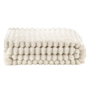 1+1 Gratis Leen Bakker - Plaid Zaira - Ecru - 130x170 Cm - Polyester - Wit