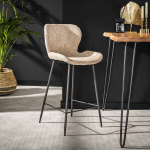 LifestyleFurn Barstoel 'Gael' Bouclé, kleur zand (zithoogte 67cm)