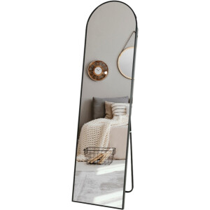 MISOU Passpiegel - Zwart - Wandspiegel -Staand - met Standaard - Lange Spiegel - 150cm - Woondecoratie - Slaapkamer Accessoires - Organisch - Half rond - NOLA