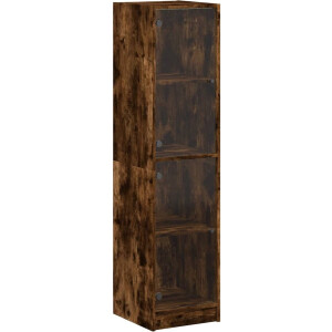 vidaXL - Hoge - kast - met - glazen - deuren - 35x37x142 - cm - gerookt - eikenkleurig