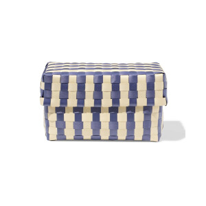 HEMA HEMA Mand 20x15cm Met Deksel Geblokt Blauw