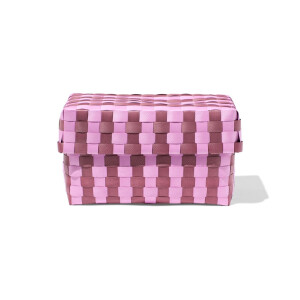 HEMA HEMA Mand 20x15cm Met Deksel Geblokt Lila