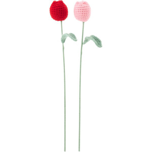 J-Line kunstbloem Tulp Gehaakt - polyester - lichtroze/rood - set van 2
