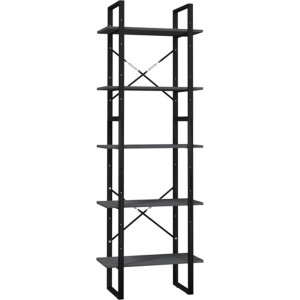 vidaXL - Boekenkast - met - 5 - schappen - 60x30x175 - cm - massief - grenenhout - grijs