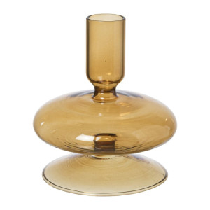 Mini glazen kandelaar - bruin - ø11x10 cm