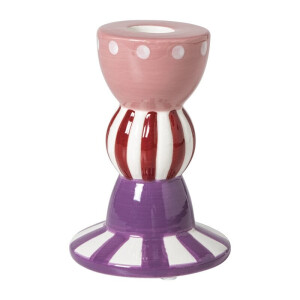 Kandelaar streep stip hoog - multikleur - ø8.5x12 cm
