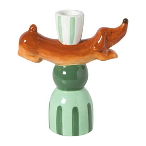 Kandelaar teckel - groen/bruin - 11.4x15x5.6 cm