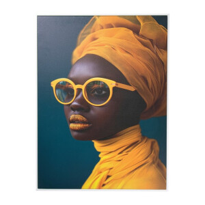 Poster met lijst vrouw met bril - multikleur - 50x70 cm