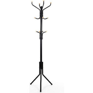 MIRA Home - Kapstok - Kapstok staand - Industrieel - Metaal - Houten knoppen - Zwart - 44 x 182
