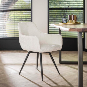 LifestyleFurn Draaibare Eetkamerstoel 'Evelia' Bouclé, kleur Wit