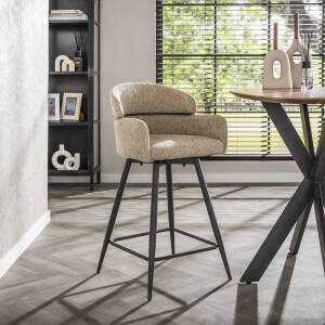 LifestyleFurn Draaibare Barstoel 'Shalandra' Bouclé, kleur Zand (zithoogte 68cm)