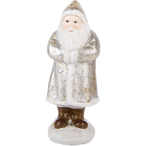 Clayre & Eef Kerstdecoratie Beeld Kerstman 7x7x16 cm Zilverkleurig Kunststof