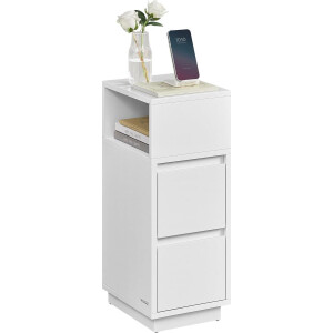 VASAGLE Nachtkastje, Smal nachtkastje met 2 lades, Open vak, Flexibele links of rechts monteerbaar, voor slaapkamer, woonkamer, Wolkenwit LET656W01