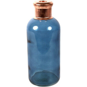 Countryfield Bloemenvaas Firm Bottle - transparant blauw/koper - glas - 11 x 27 cm