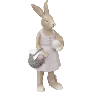 Clayre & Eef Beeld  Konijn 6x5x14 cm Bruin Roze Kunststof Woonaccessoires beeld decoratie  Decoratieve Accessoires