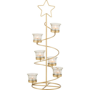 J-Line Theelichthouder Boom Spiraal Metaal/Glas Goud Small