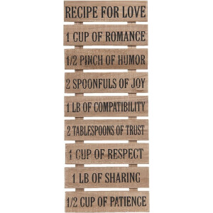 Clayre & Eef Tekstbord 24x60 cm Bruin Hout Rechthoek Recipe For Love Wandbord