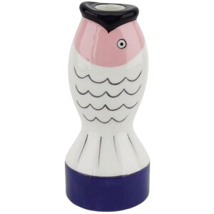 Housevitamin Kaarshouder- Kandelaar - Vis - Dolomiet - Blauw/Wit/Roze - 7x7x16,5cm