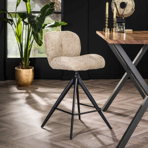 LifestyleFurn Barstoel 'Lovie' Bouclé, kleur Zand (zithoogte 69cm)