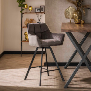 LifestyleFurn Draaibare Barstoel 'Thandie' Velvet, kleur Antraciet velours