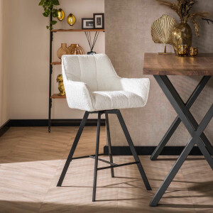 LifestyleFurn Draaibare Barstoel 'Thandie' Bouclé, kleur Wit